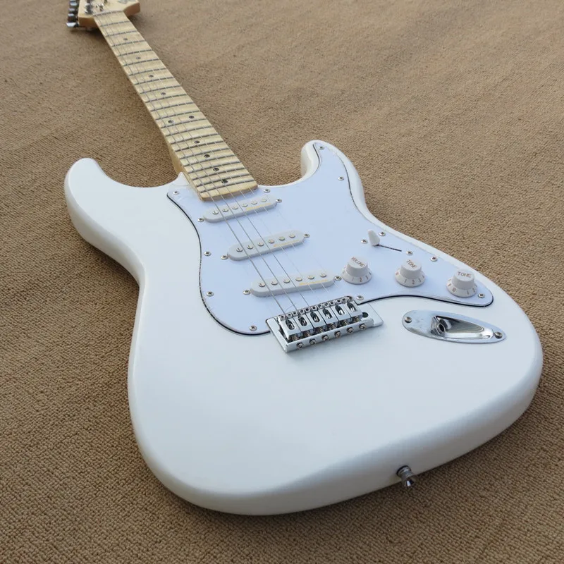 

Factory store white stratocaster signature 6 string Chrome Hardware Electric Guitar with Grooves maple fretboard.