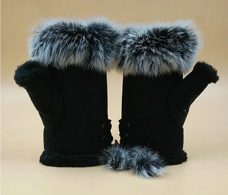 Женские перчатки на запястье из кроличьей шерсти без пальцев, рукавицы для компьютера, зимние женские замшевые теплые толстые кашемировые перчатки G58