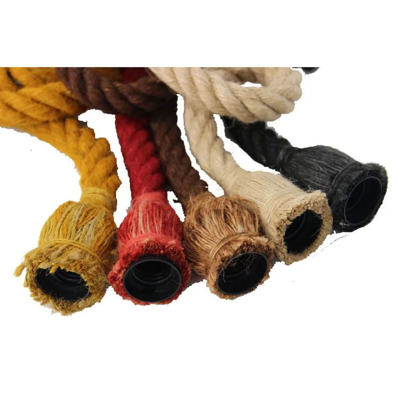 Винтажный подвесной светильник из пеньковой веревки потолочный цветной в стиле