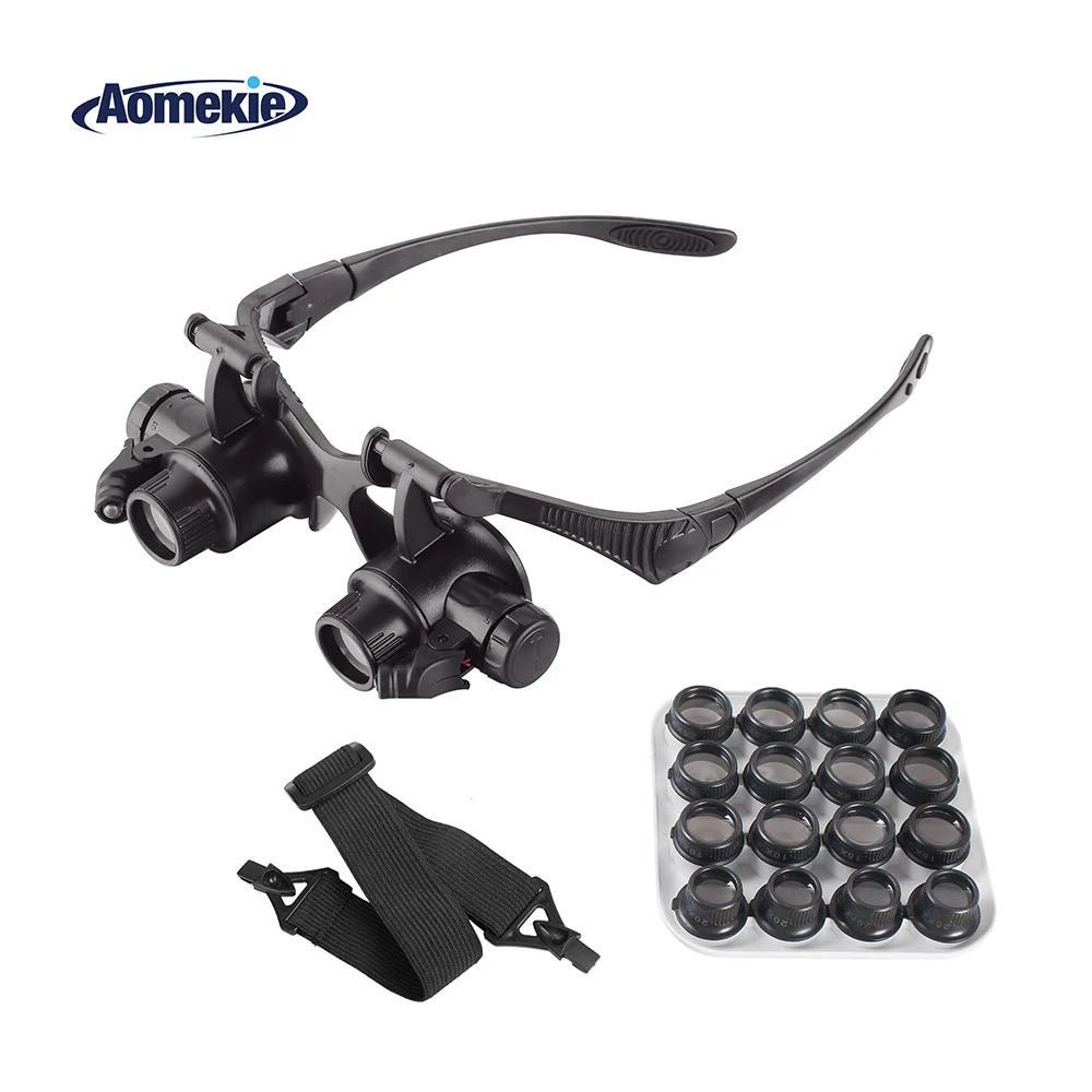 AOMEKIE Eyeglasses Magnifier with 8 Pair Lens LED