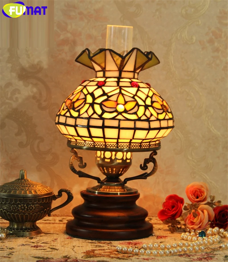 FUMAT Stained Glass Tiffany Desk Lamp Dragofly Cat Kerosene Lamps Decorative European Style LED E27 Table Reading Luxury Light 2