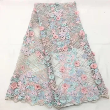 

Top grade embroidery French lace 2018 latest African lace Tulle fabric with stones and beads 5 yards high quality TS7339