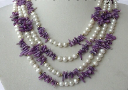 

FREE SHIPPING>>>@@ AS3149 stunning 4rows 7mm round white freshwater pearl coral branch necklace