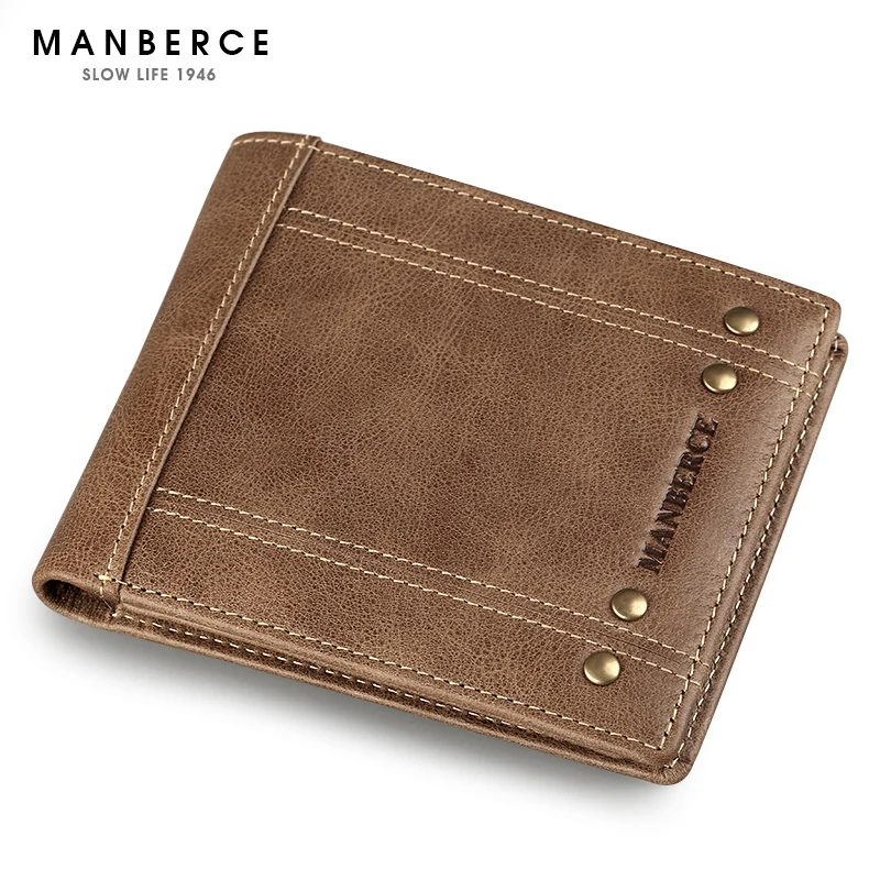 

MANBERCE High Quality Men Cowhide Wallet Genuine Leather Brand Vintage Credit Card Wallet Large Capacity Men's Wallet Free Ship