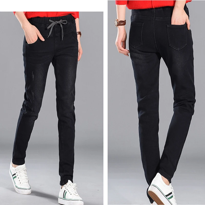 

2017 Winter Jeans Female High Waist Denim Pants Trousers Slim Thick Stretch Fleece Pencil plus size Loose Jeans for Women 999#