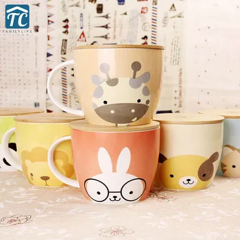 

780ML Big Capacity Cute Coffee Mug Ceramic Cartoon Cup Travel Mugs Bamboo Lid Heat-resistant Drinkware Travel Personality Home