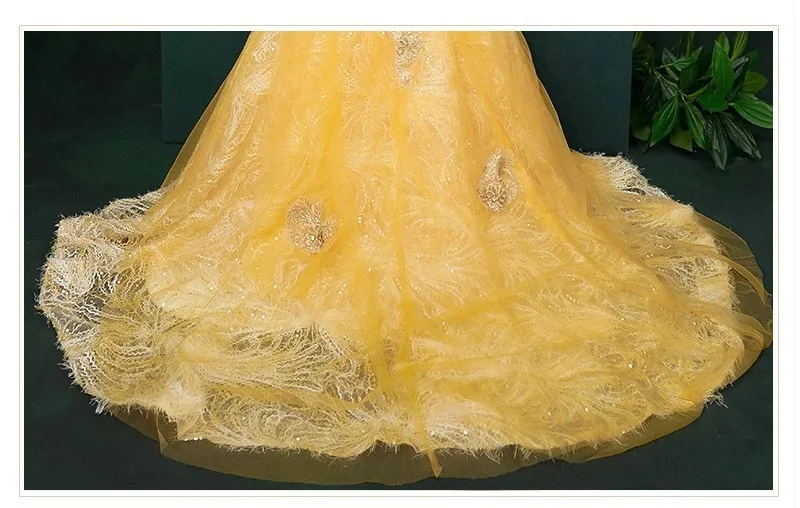 Роскошные золотые Платья с цветочным узором для девочек на свадьбу; коллекция года; вечерние бальные платья без рукавов с бусинами для девочек; Детские пышные платья со шлейфом