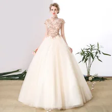 Пышные платья с высоким воротом и рукавом-крылышком бальное платье фатиновые пышные платья Пышные Платья с аппликацией платье для милых 16