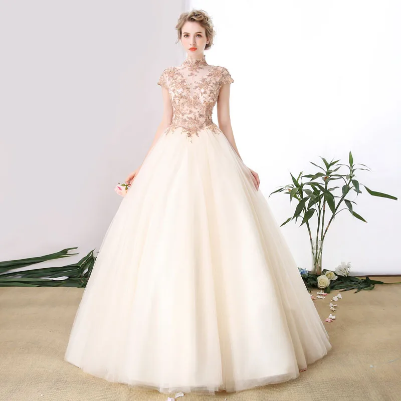 

High Neck Cap Sleeve Quinceanera Dresses Ball Gown Tulle Puffy Dresses Quinceanera Dresses With Applique Dress For Sweet 16