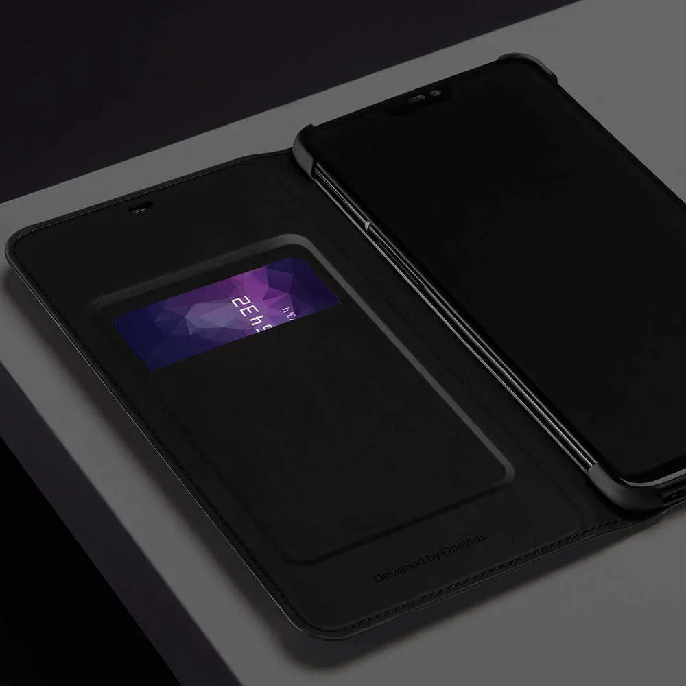 Оригинальный OnePlus 6 6T флип чехол черный искусственная кожа умный спящий режим