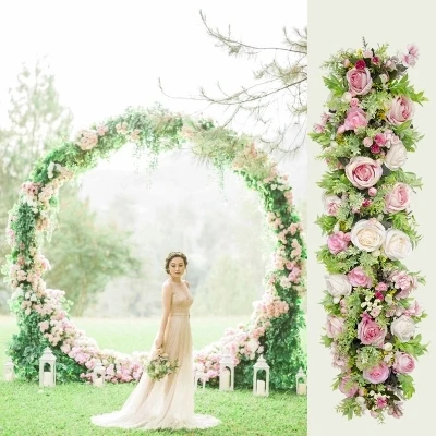 3 Meters Long Pink Roses With Gr Green Wedding Flower Wall 3 Meters Long Pink Roses With Gr Green Wedding Flower Wall Artifical Silk Backdrop Decoration
