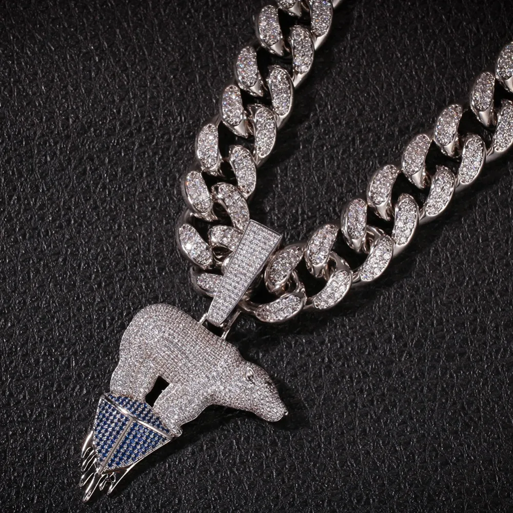 Хип-хоп на заказ Ледниковый Полярный медальон в виде медведя ожерелье сочетание слов имя с большой застежкой Цепи Полный ледяной кубический цирконий ювелирные изделия