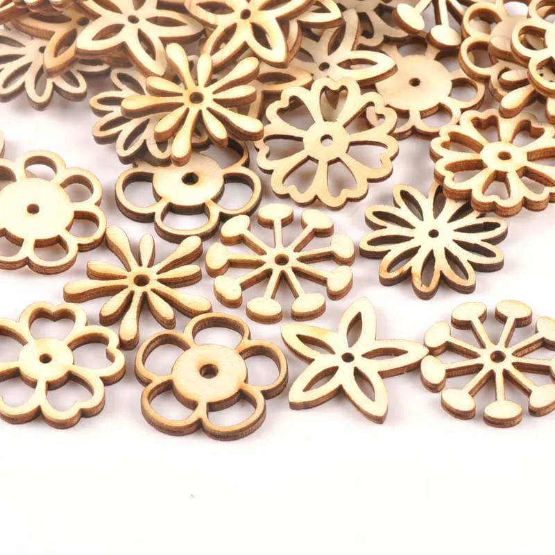 

25Pcs Mix Flower Pattern Unfinished Wood Slices DIY Crafts Home Decoration Scrapbooking Wooden Ornament Accessories 30mm M1781