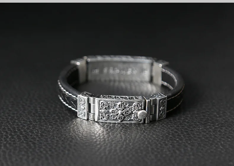 S925 тайский серебряный тяжелый браслет для мужчин мужские S925 стерлинговые серебряные браслеты для запястий мужские ювелирные изделия подарок на день рождения Серебряная кожа