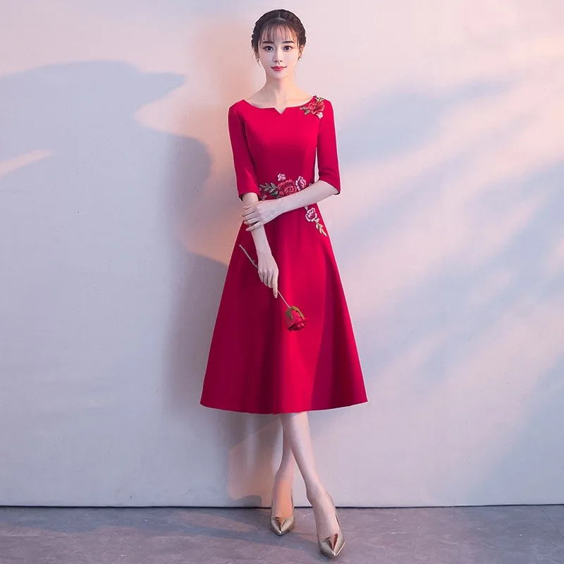 Новый красный Для женщин китайское традиционное платье Вечерние леди элегантность Cheongsam свадебное платье Винтаж невесты Qipao вечернее