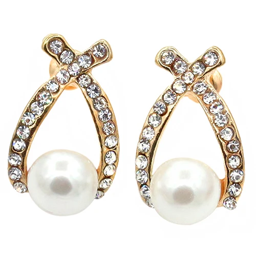 

24Pairs Hot Brand Women's White Faux Pearl Ear Studs Earrings Cross Crystal Wedding Jewelry Gifthot BJRV