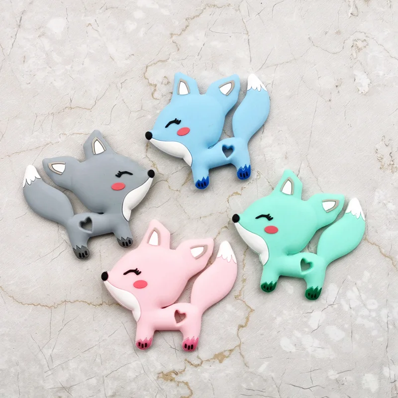 

1pc Food Grade Silicone Beads Mini Fox Pattern Baby Teether BPA Free DIY Baby Teething Toys Baby Shower Gift