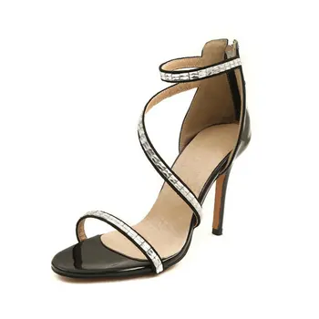 

B2-7 DF Size 33-43 Female Narrow Bands Concise Sandals Ladies Luxurious Crystals Shoes Women High Heels Shoes Woman Summer Shoe