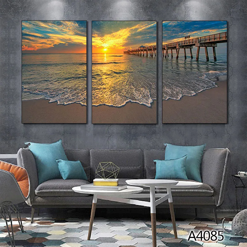 Sunsets Природный морской пляж пейзаж плакаты Печать холст Картина морская волна