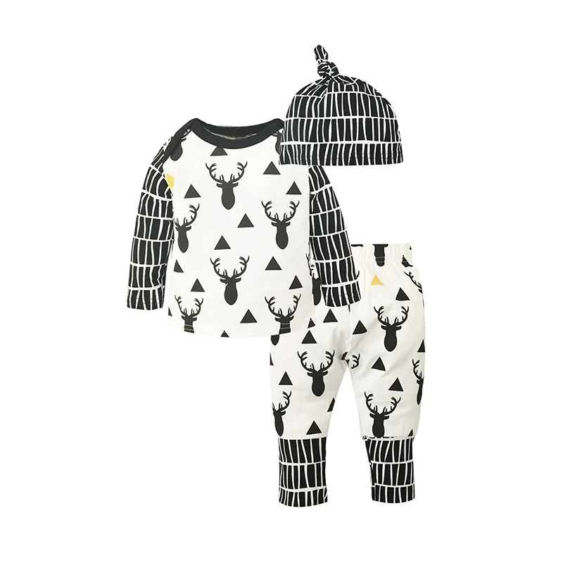 

Autumn Newborn Clothing Fawn Printed Cotton Long Sleeve T Shirt Pants Set for Boys Cotton Baby Boys Clothing