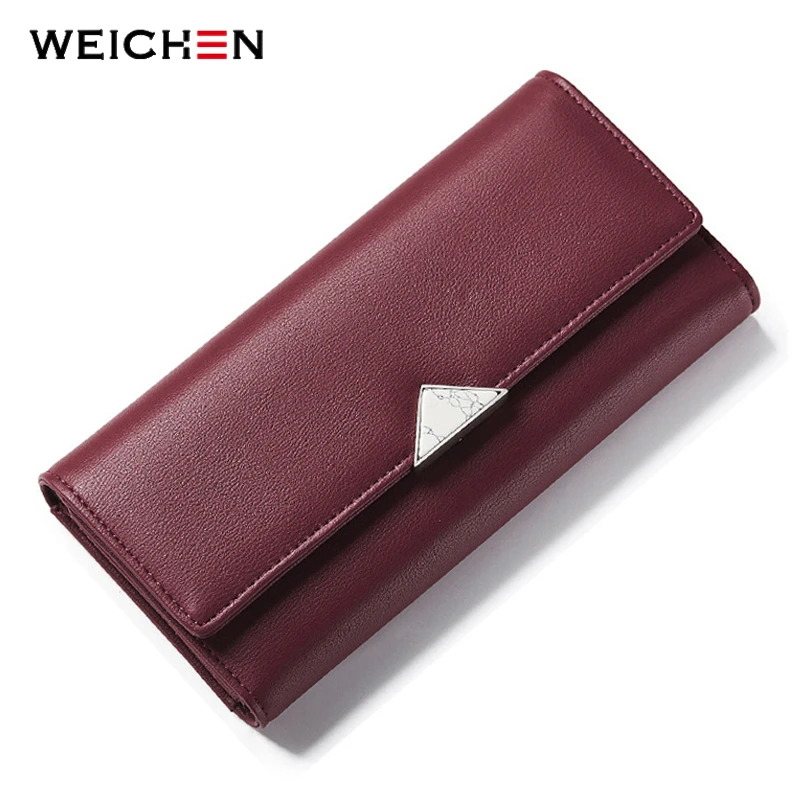 WEICHEN Geometric Nature Stone Women Wallet Burgundy Many Departments Female Wallets Brand Designer Fashion Ladies Long Purse