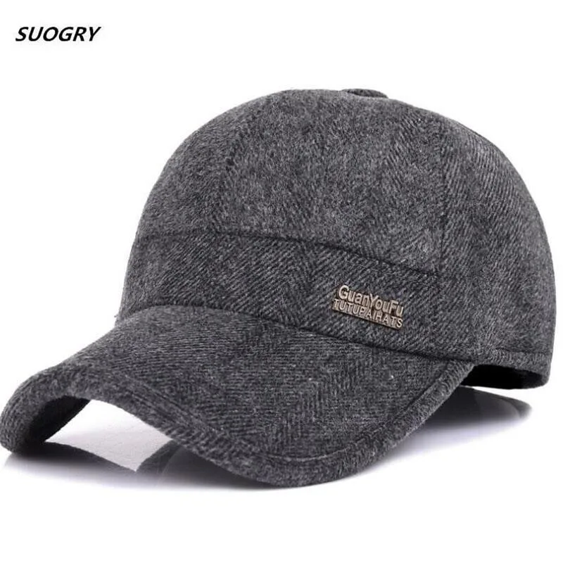 SUOGRY шерстяная бейсболка для русской зимы, теплые шапки с флисовой подкладкой и ушанками, Мужская кепка, винтажная бейсболка