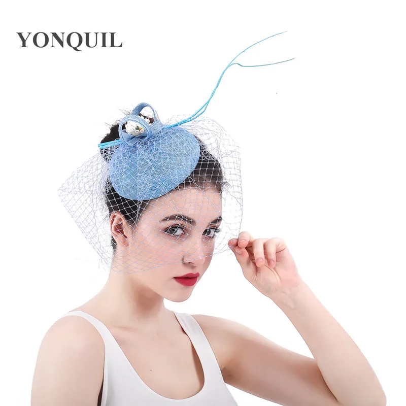 

Women Vintage Derby Fascinator Hat With Veil Pillbox Headband Feather Cocktail Tea Party hats fedora hair accessories SYF307