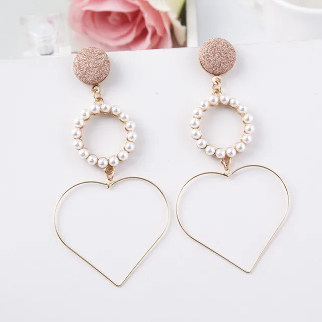 New Heart Shape Simulated Pearl Long Drop Earrings Temperament New Heart Shape Simulated Pearl Long Drop Earrings Temperament Elegant Korea Style For Women Jewelry 5c5001