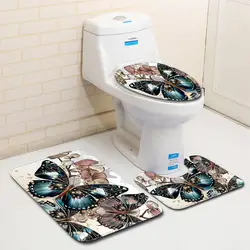 Бабочка печати 3 шт. ванная комната ковры и коврики комплект 3D для ванной коврики противоскользящие туалет коврик для ванной для домашний