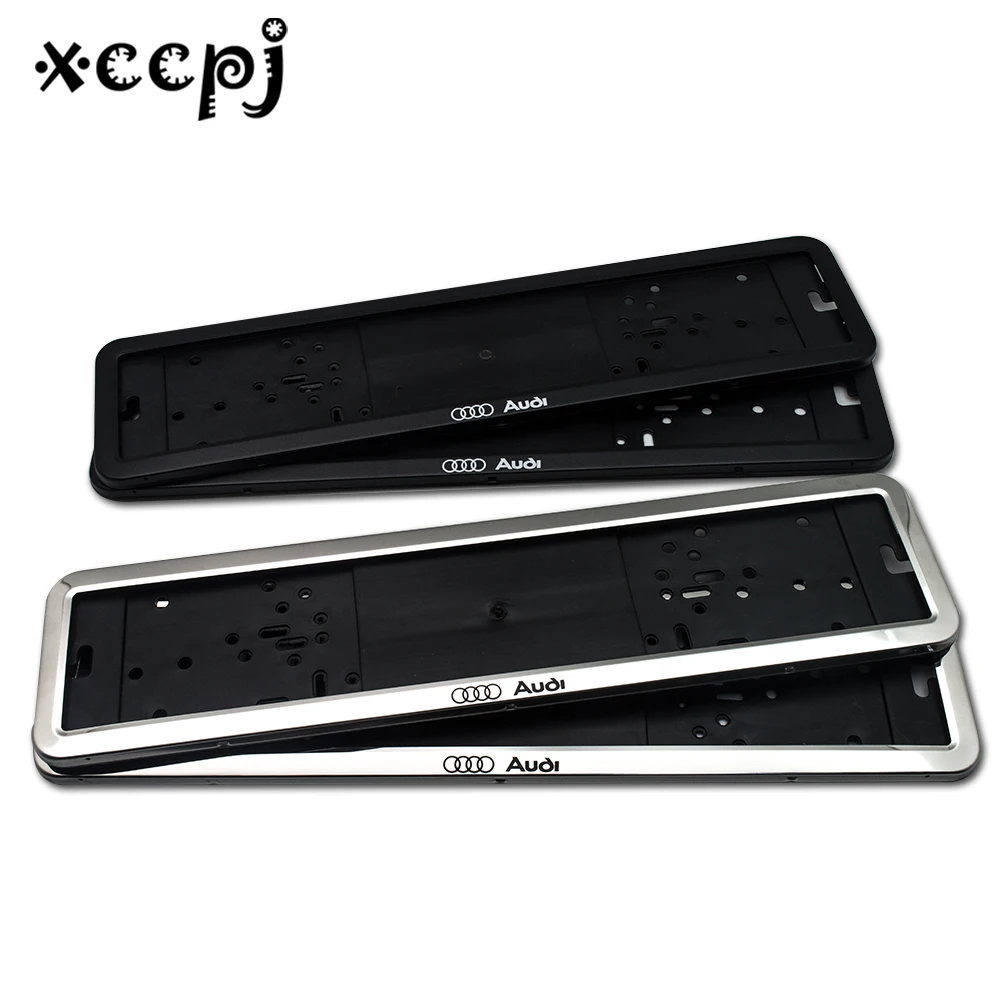 

2 pcs Stainless Steel European Universla Car License Plate Frame Number plate Holder Front and Rear Eu Plate for Audi
