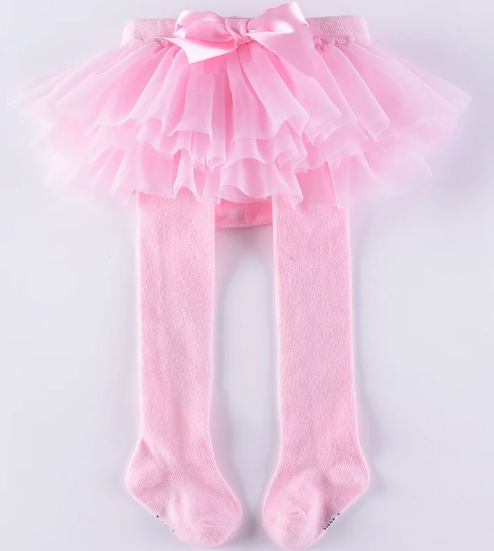 Колготки для малышей с фатиновой юбкой; ярко-розовые колготки для новорожденных; юбка из искусственного материала; два колготки для малышей; Осенние леггинсы для младенцев; юбка-пачка - Цвет: Розовый