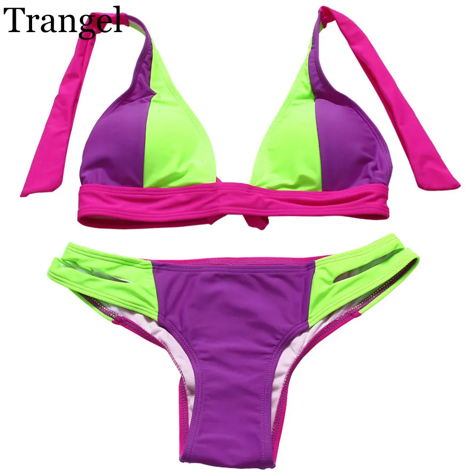 Trangel Swimsuit Swimwear Bikini Sexy Women's Swimsuit Patchwork Neon Bikini Set Woman Swimsuit Swim Suit 2019