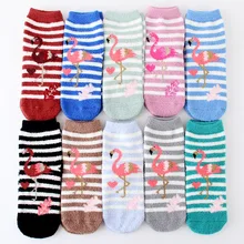 2 пары креативных бархатных женских носков кораллового цвета с героями мультфильмов зимние толстые теплые повседневные женские махровые Короткие носки в полоску с изображением животных и фламинго