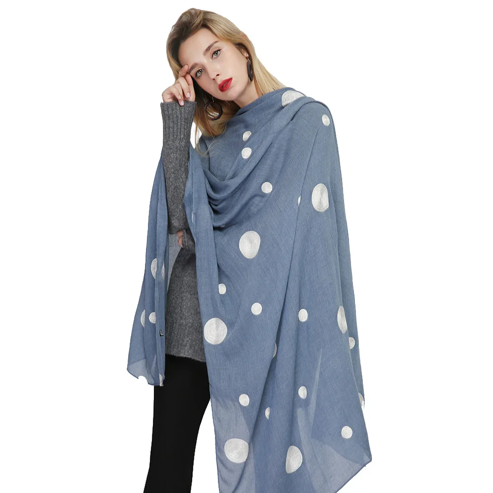 

Spring and autumn new embroidered size dots scarves fashion cotton and linen super large ladies long scarf
