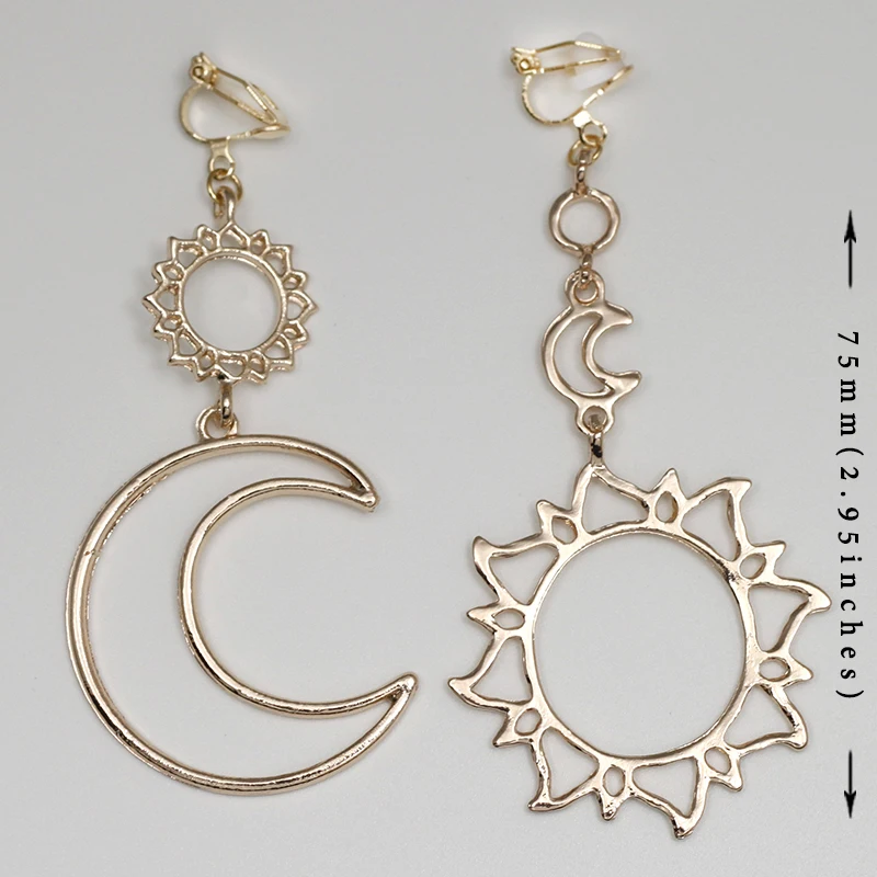 Ear Clip Earrings Stars Moon Sun No Hole Geometric Metal Hollow Line Clip Earrings non pierced Gift CE369
