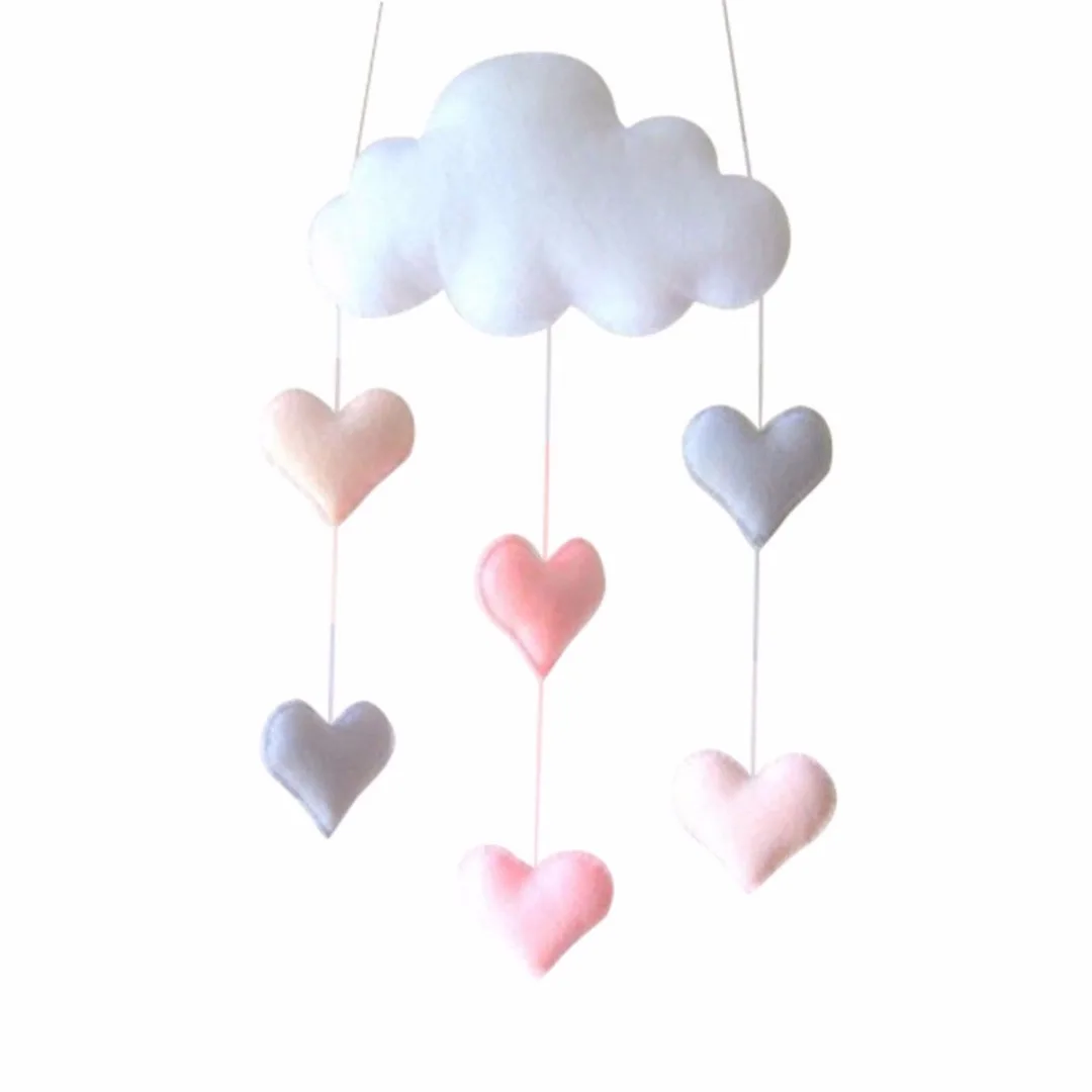 JX-LCLYL Cloud Star Heart Baby Nursery Mobile Cloth Wall Hanging Decor Gift White Pink