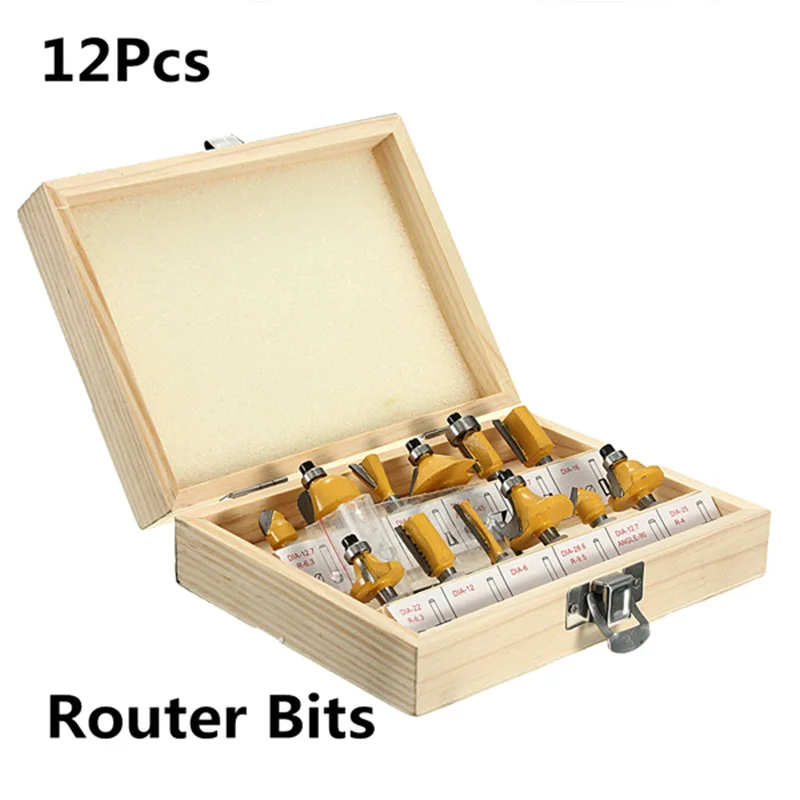 

12 Pcs 1/4 Inch Professional Shank Tungsten Carbide Router Bit Set with Wood Case LB88