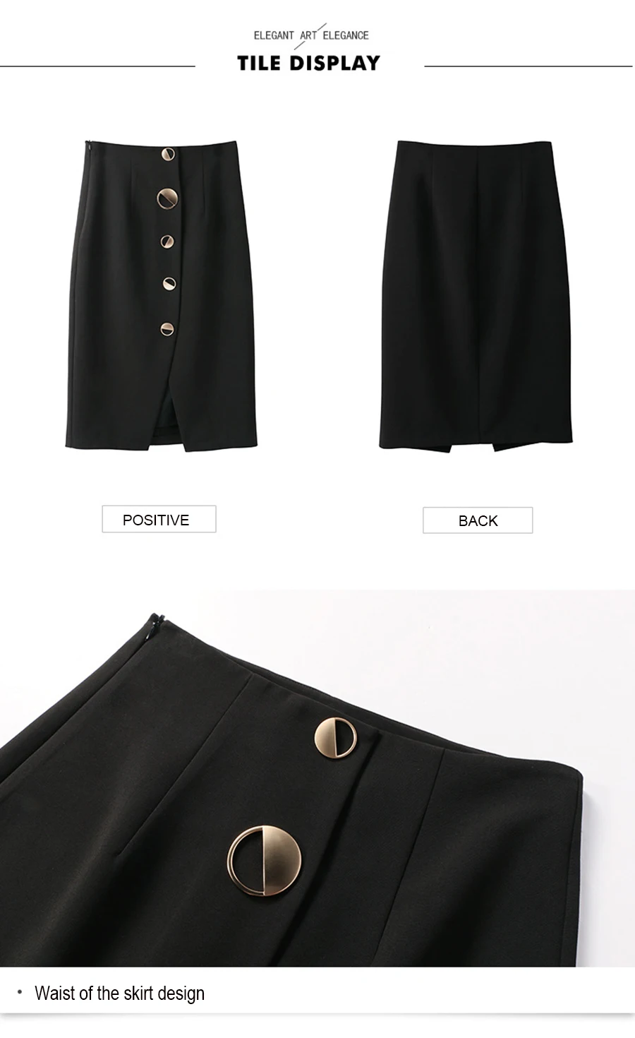 Autumn Winter Women Sexy Skirts High Waist Black Knee-Length Splitting Skirt Office Lady Business Type Wrap Skirt Single Button (17)