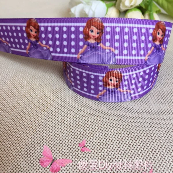 

1 "25MM free shipping Sofia Princess cute animals pattern printed grosgrain tape ribbon DIY hair bow 5 yards