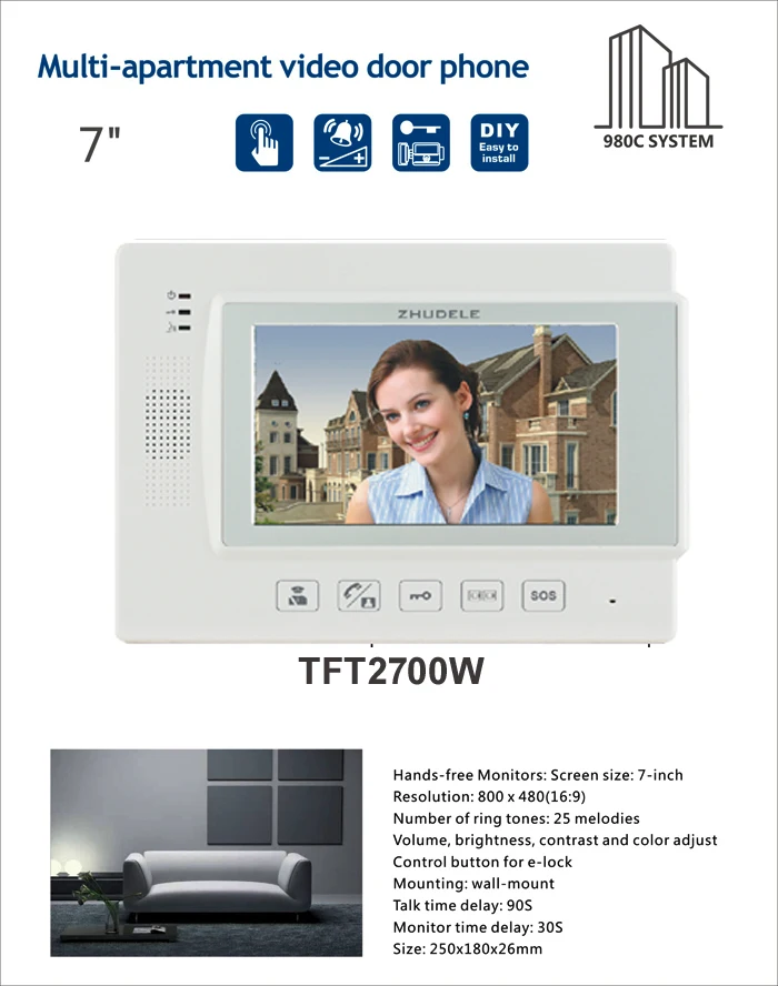 ZHUDELE многодомашний видео домофон " TFT монитор Поддержка второго наружного блока для 50 единиц квартиры