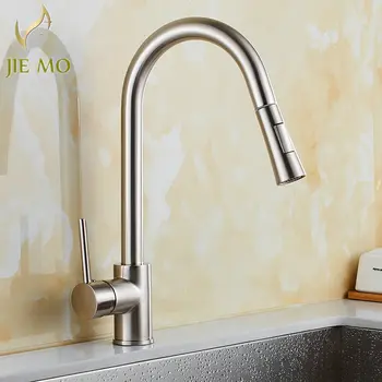 

Kitchen black copper sink faucet Promotion Pull Out Brass Black Kitchen Bar Sink Faucet Dual Spout Mixer Tap Single HandleJM8052