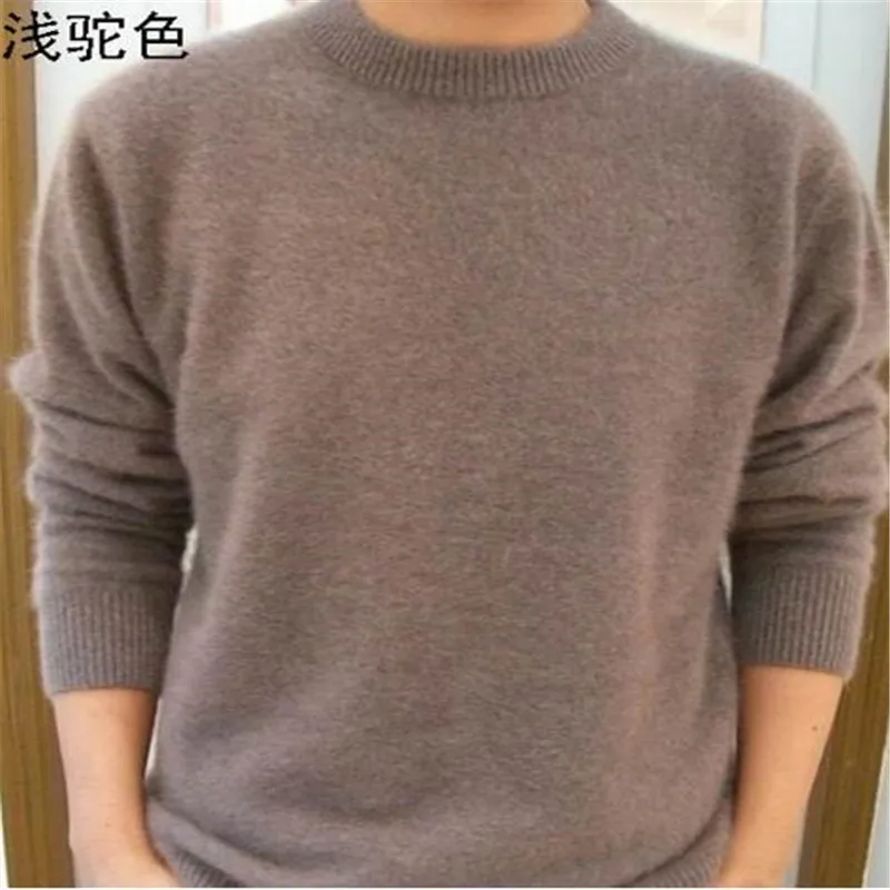 Стандартный Однотонный пуловер с длинными рукавами и круглым вырезом 100% норковый кашемир Auturm & Winter мужской официальный вязаный свитер