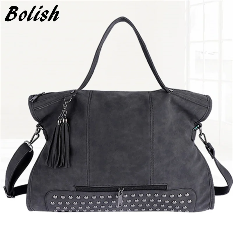 Bolish Rivet Vintage PU Leather Female Handbag Fashion Tassel Messenger ...