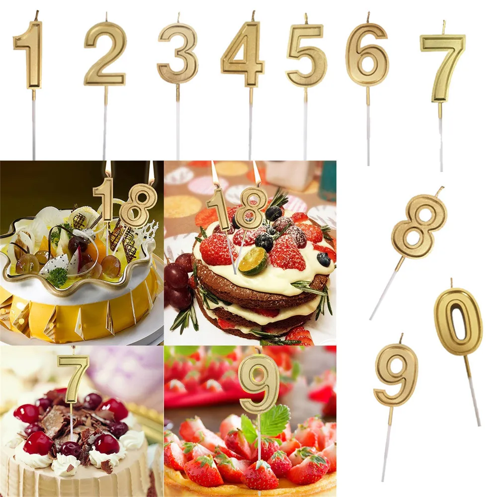 Gold Number 0 9 Birthday Numeral Candles Number Cake Decor