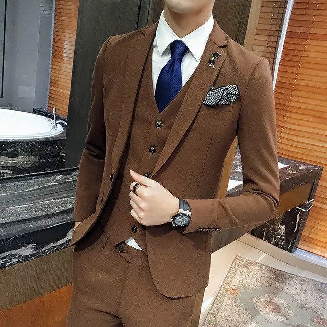 2017 Latest Coat Pant Designs Brown font b Men b font font b Suit b font