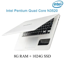 P1-06 white 8G RAM 1024G SSD Intel Pentium N3520 14 laptop notebook keyboard and OS language available for choose"