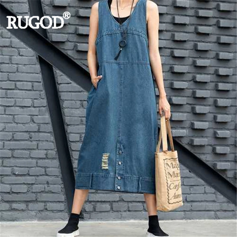 

women's dress 2020 demin v-neck sleeveless long dresses vintage loose oversized Women's Clothing vestidos