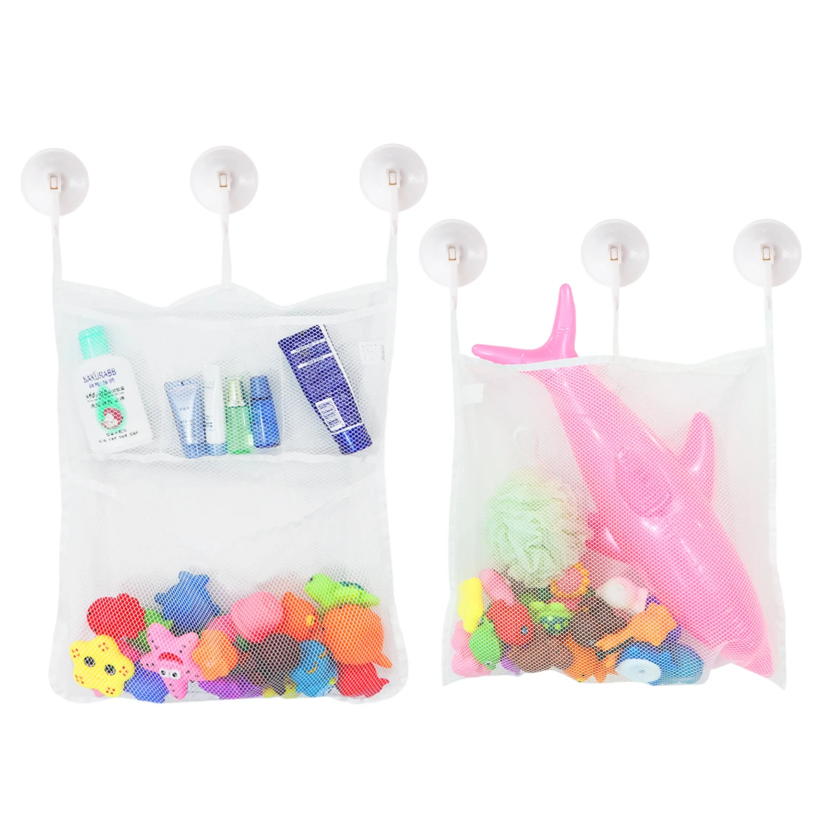 2pcs Bath Toy Organizer Hanging Suction Net Bath Toy Storage Bag For Baby Kids Bathing Container