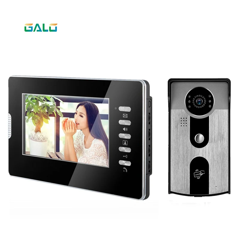 

4 wire video door phone 7" tft lcd color Acrylic monitor for villa outdoor camera metal and ID card reader Unlocking