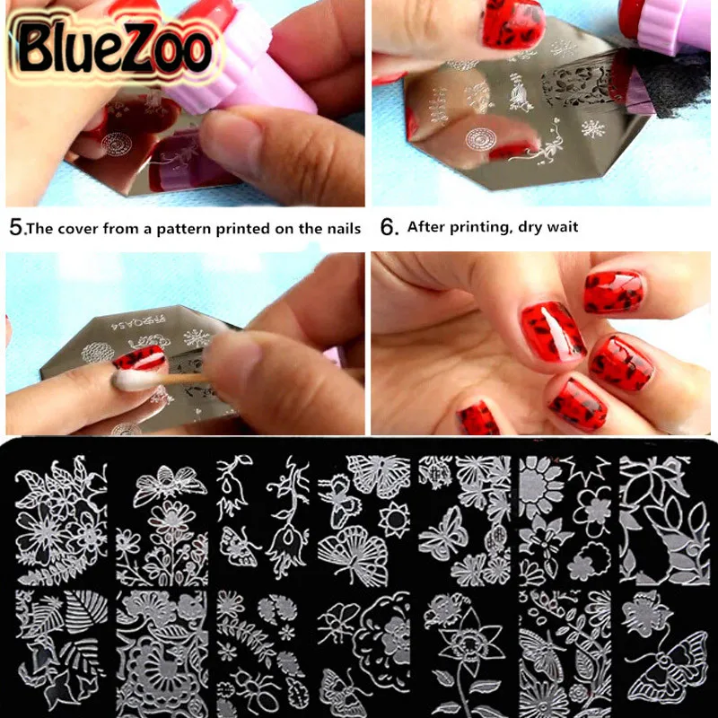 bluezoo 1pc pack blue film nail rectangular stencil printing nail